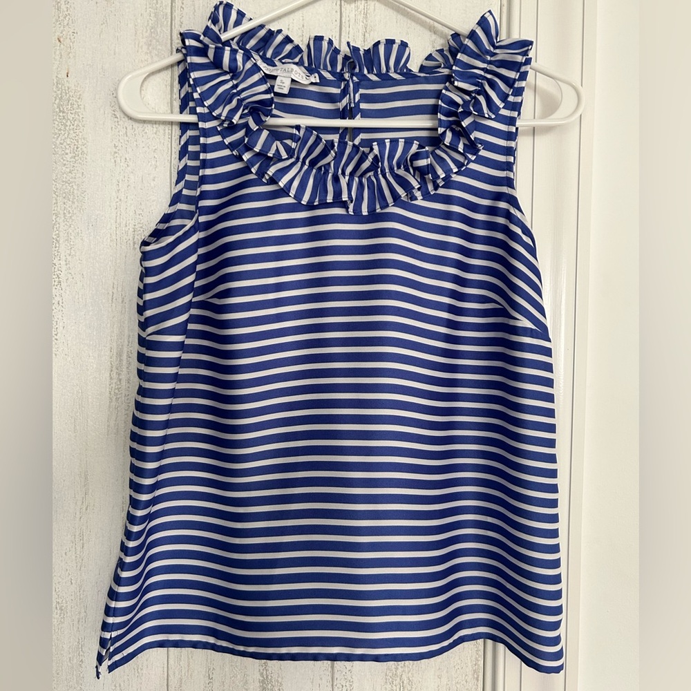 RSVP by Talbots Blue and White Striped Ruffle Top
